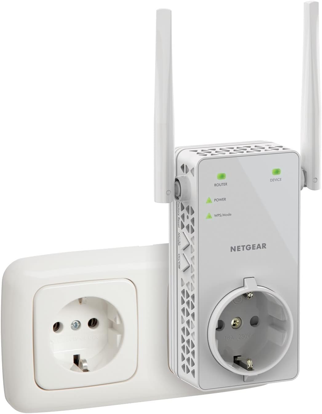 Netgear WLAN Repeater EX6130 WLAN Verstärker, integrierte Steckdose, AC1200 Dual Band WiFi, Abdeckung 2 bis 3 Räume & 20 Geräte, Geschwindigkeit bis zu 1200 MBit/s ,Weiß