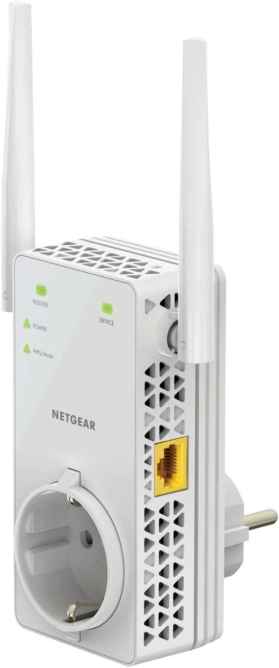Netgear WLAN Repeater EX6130 WLAN Verstärker, integrierte Steckdose, AC1200 Dual Band WiFi, Abdeckung 2 bis 3 Räume & 20 Geräte, Geschwindigkeit bis zu 1200 MBit/s ,Weiß