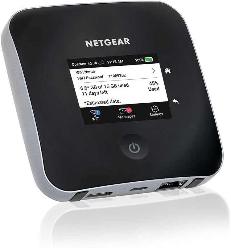 NETGEAR Mobiler WLAN Router mit SIM Karte | 4G LTE | bis 2000 MBit/s Download-Speed | Hotspot für 20 Geräte | LTE Cat20 | für jede SIM-Karte freigeschaltet | Nighthawk MR2100