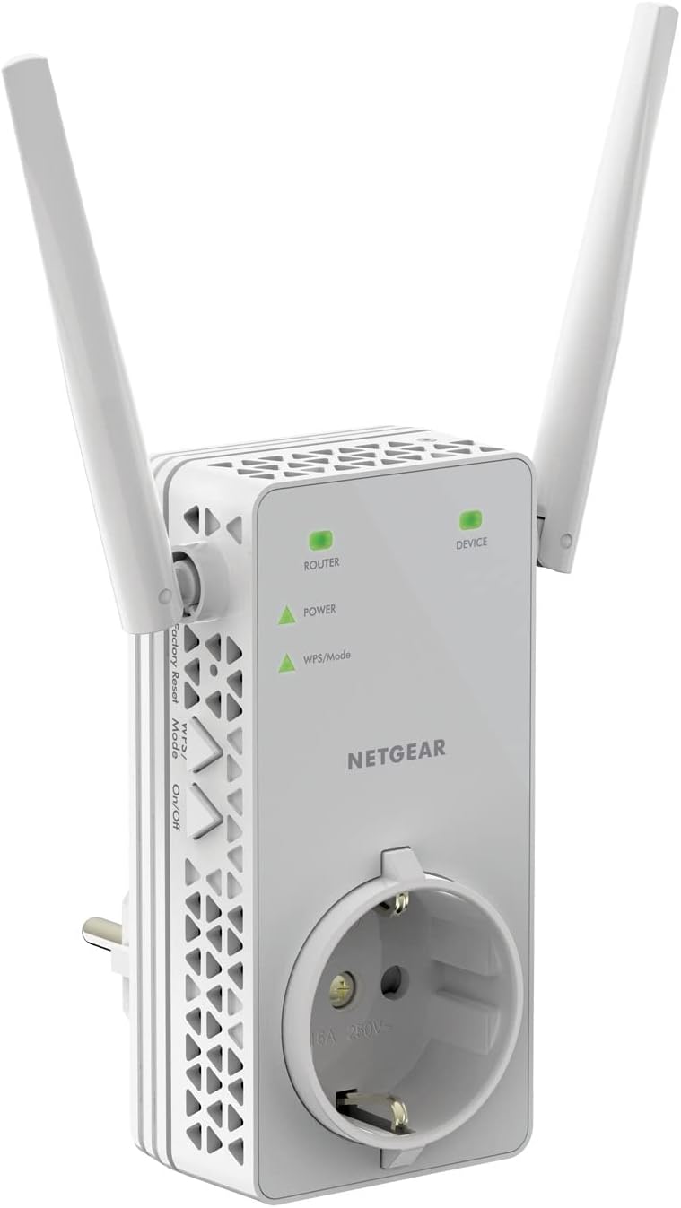 Netgear WLAN Repeater EX6130 WLAN Verstärker, integrierte Steckdose, AC1200 Dual Band WiFi, Abdeckung 2 bis 3 Räume & 20 Geräte, Geschwindigkeit bis zu 1200 MBit/s ,Weiß