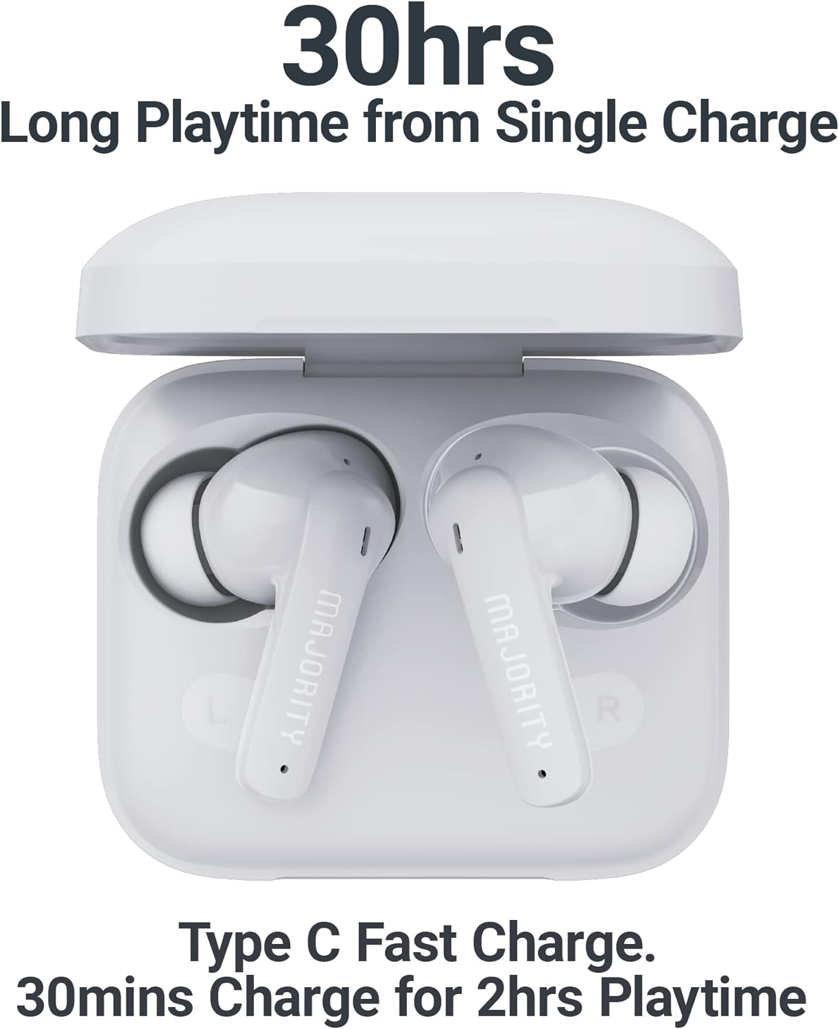 Majority Kabellose Ohrhörer mit Bluetooth 5.3, IPX7 wasserdicht, 30 Stunden Akkulaufzeit, Touch-Steuerungen, USB-C, True 1 Wireless TWS, Schnellladung Bluetooth-Kopfhörer für Arbeit, Studium, Übung