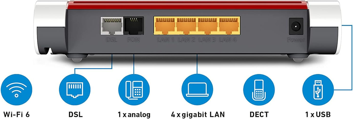 AVM FRITZ!Box 7530 AX International (WI-FI 6 Router (DSL/VDSL, 1.800 MBit/s (5GHz) & 600 MBit/s (2,4GHz), bis zu 300 MBit/s mit VDSL-Supervectoring 35b, WLAN Mesh, DECT-Basis, Media Server)