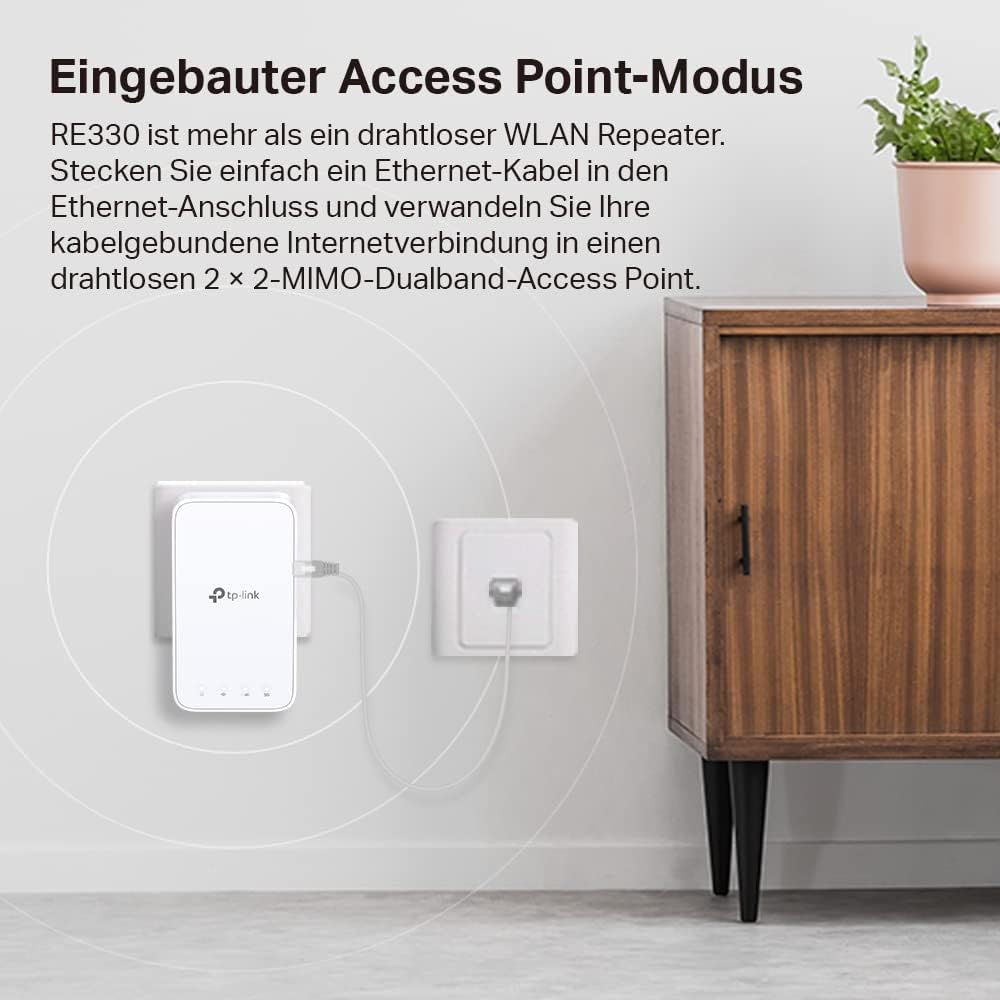 TP-Link RE330 WLAN Verstärker Repeater AC1200 (867MBit/s 5GHz + 300MBit/s 2,4GHz, WLAN Verstärker, App Steuerung, Signalstärkeanzeige, kompatibel zu allen WLAN Geräten, AP Modus)