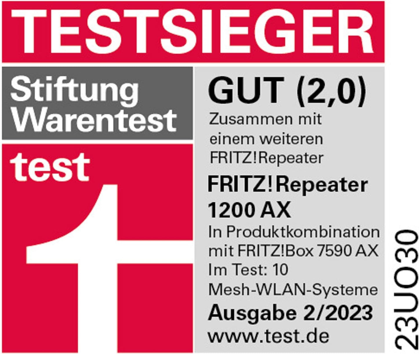 AVM FRITZ!Repeater 1200 AX (Wi-Fi 6 Repeater mit zwei Funkeinheiten: 5 GHz-Band (bis zu 2.400 MBit/s), 2,4 GHz-Band (bis zu 600 MBit/s), deutschsprachige Version