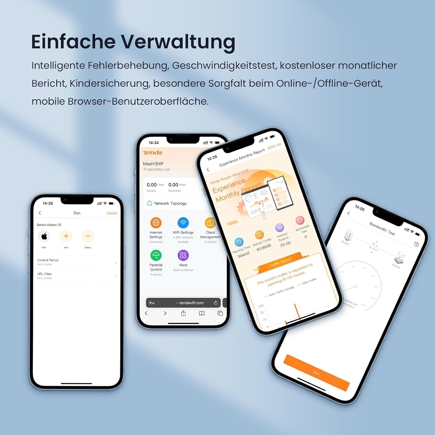 Tenda Nova MX21-Pro Mesh WLAN Wi-Fi 6E System, AXE5700 Tri-Band(Unterstützt 6G-Band) Mesh WiFi Repeater & Router Kompatibel mit Amazon Alexa. empfohlen für Häuser mit 4-7 Schlafzimmern