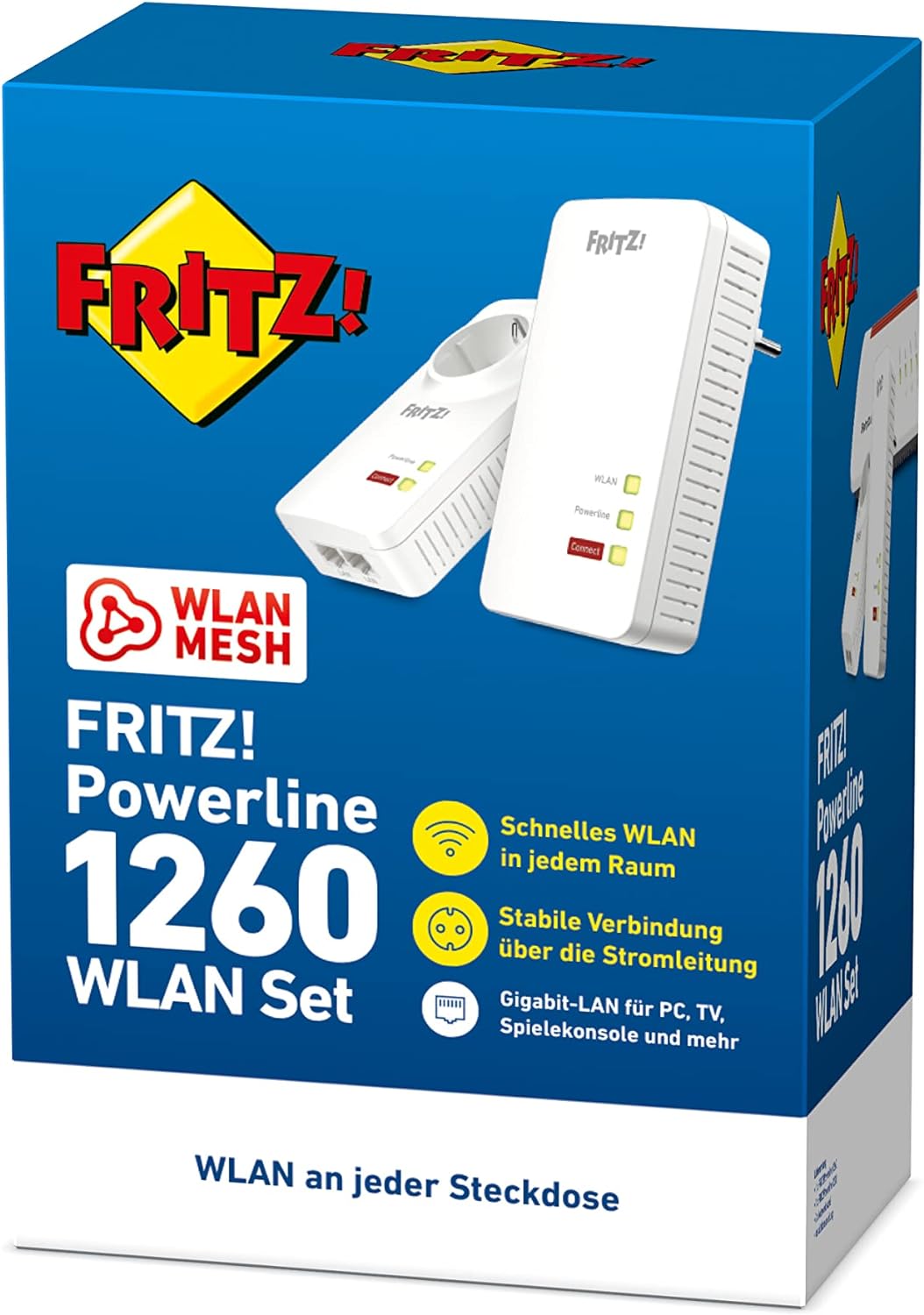 AVM FRITZ!Powerline 1260 WLAN Set international -WLAN-Access Point, ideal für Media-Streaming oder NAS-Anbindungen, 1.200 MBit/s
