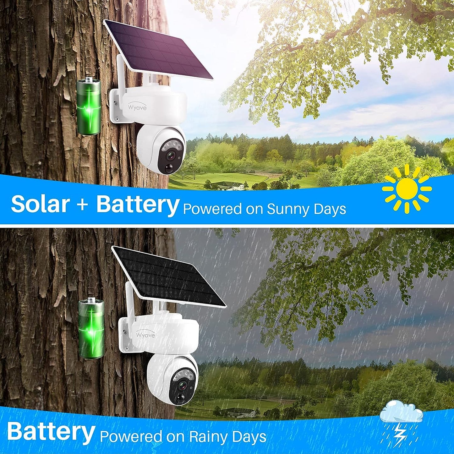Lykus Solarbatteriebetriebene WLAN-Überwachungskamera für den Außenbereich, kabellose Wyave-Schwenk-Neige-Überwachungskamera mit/PIR-Sensor, Spotlight-Nachtsicht