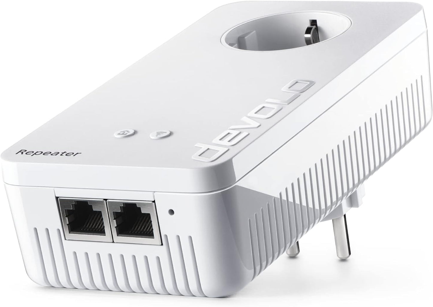 devolo 8733 WLAN Repeater, WiFi Repeater+ ac -bis zu 1.200 Mbit/s, Mesh WLAN Verstärker, Access Point, WLAN Steckdose, WiFi Extender, 2x LAN Anschluss, weiß