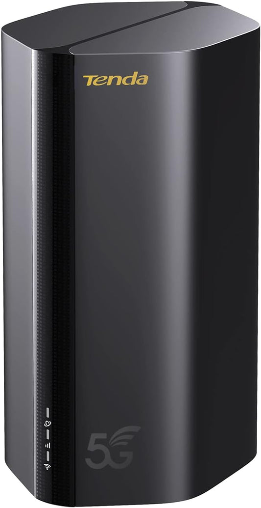 Tenda 5G03 5G NR LTE WLAN Router für Nano-SIM-Karte (AX1800 CAT19 2,4GHz: 574Mbit/s+5GHz: 1201Mbit/s, 4,67Gbps im Download) 2-Gigabit-Port, Plug & Play, Wi-Fi 6 Technologie, MU-MIMO, WPA3, Schwarz