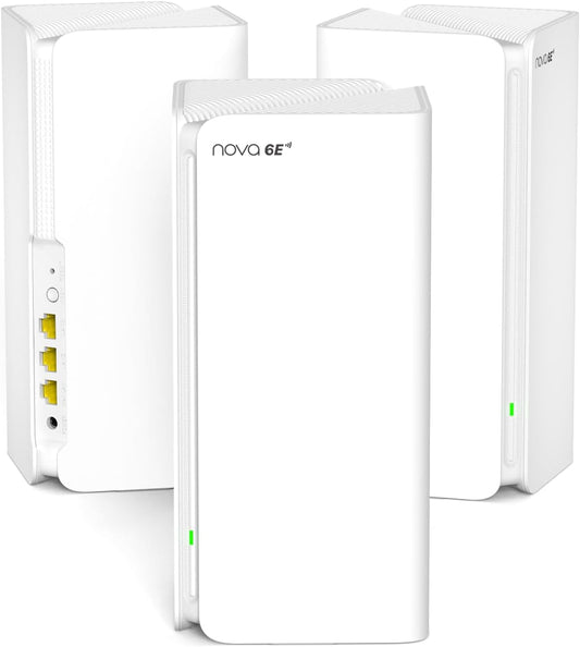 Tenda Nova MX21-Pro Mesh WLAN Wi-Fi 6E System, AXE5700 Tri-Band(Unterstützt 6G-Band) Mesh WiFi Repeater & Router Kompatibel mit Amazon Alexa. empfohlen für Häuser mit 4-7 Schlafzimmern