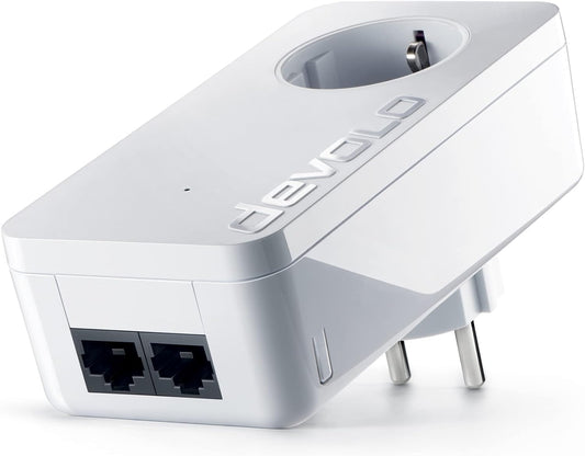 devolo LAN Powerline Adapter, dLAN 550 duo+ Erweiterungsadapter -bis zu 500 Mbit/s, Powerlan Adapter, LAN Steckdose, 2x LAN Anschluss, weiß
