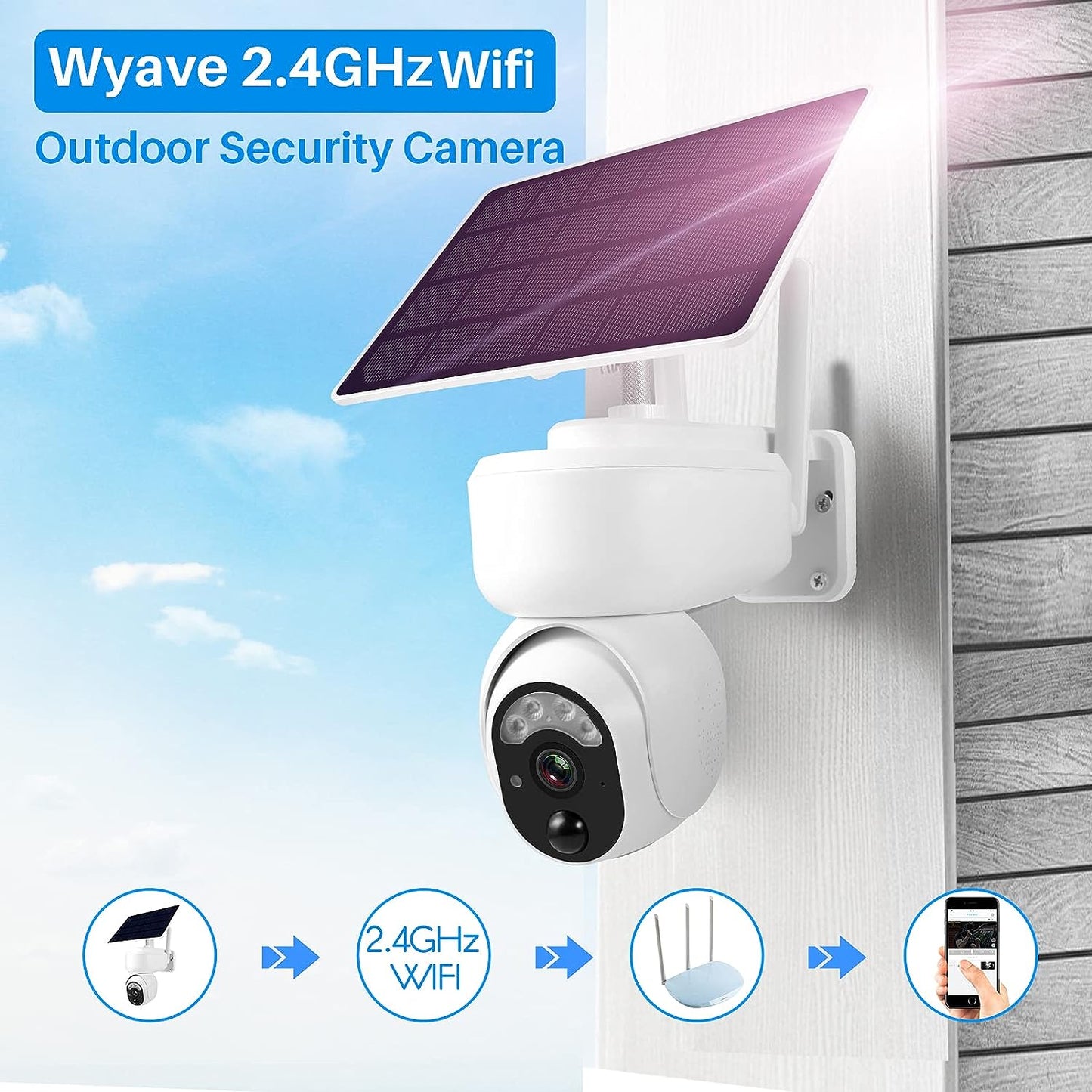 Lykus Solarbatteriebetriebene WLAN-Überwachungskamera für den Außenbereich, kabellose Wyave-Schwenk-Neige-Überwachungskamera mit/PIR-Sensor,  Spotlight-Nachtsicht