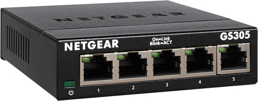 NETGEAR GS305 LAN Switch 5 Port Netzwerk Switch (Plug-and-Play Gigabit Switch LAN Splitter, LAN Verteiler, Ethernet Hub lüfterlos, robustes Metallgehäuse), Schwarz 1